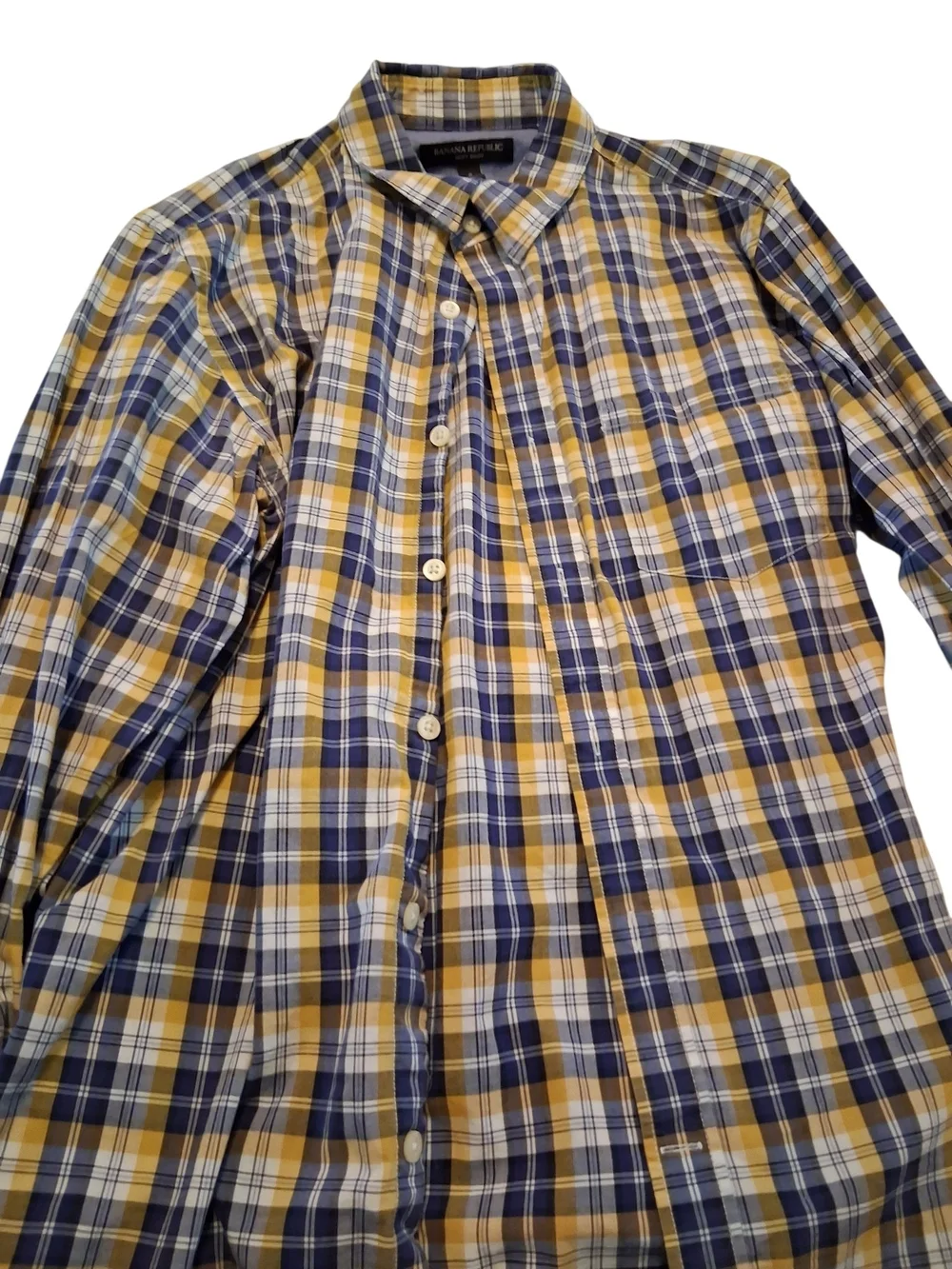 Banana Republic Plaid Button-Down Shirt in Yellow and Navy